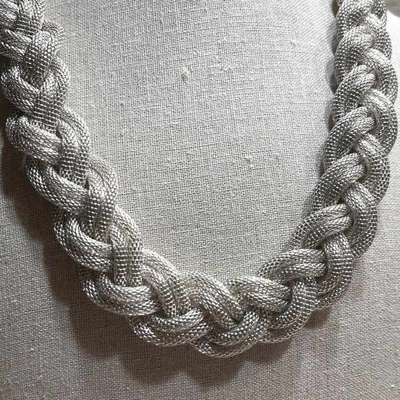 Silver Woven Chain Link Necklace - Picture 3 of 8